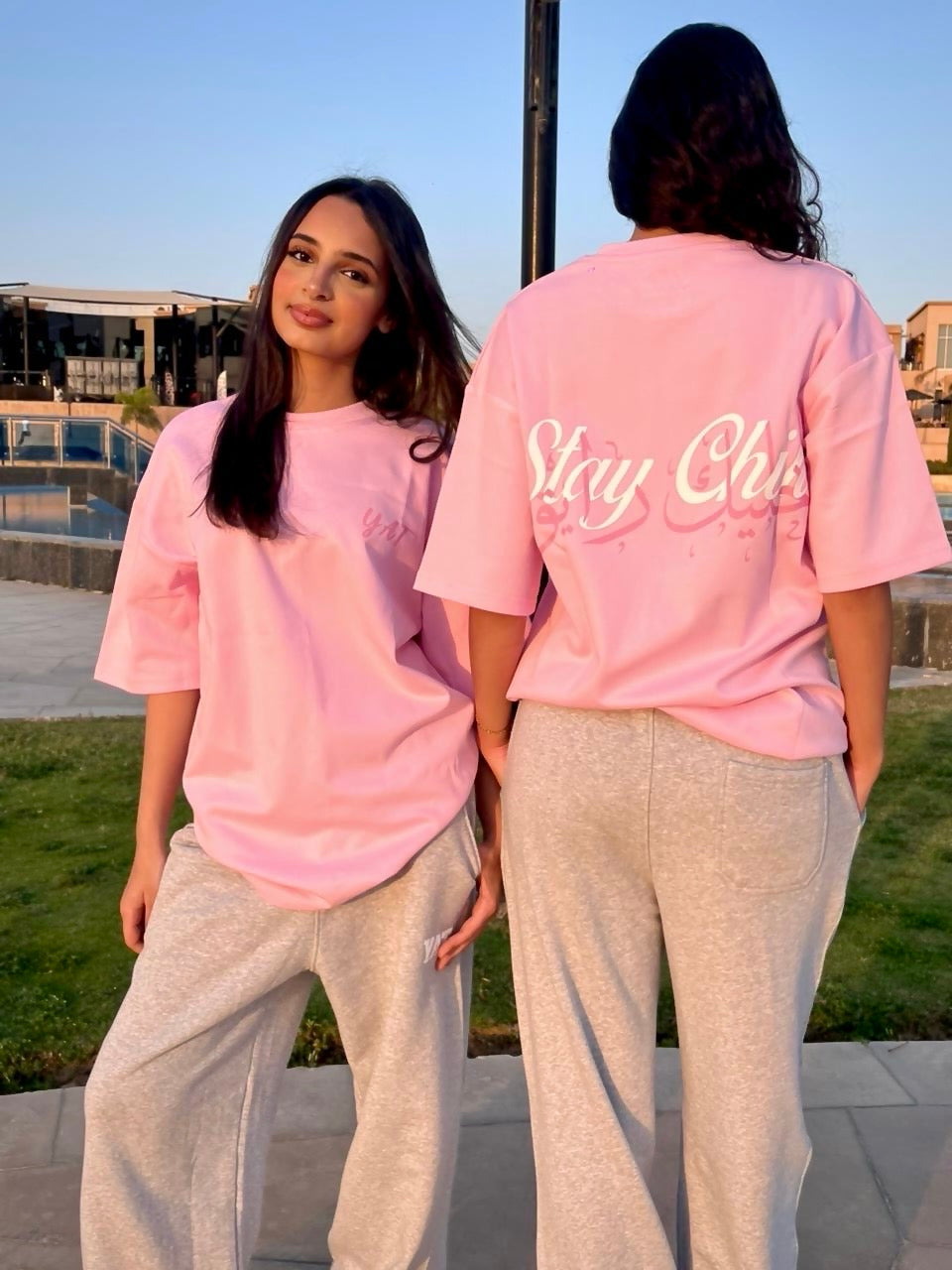 pink “stay chill” oversized t-shirt