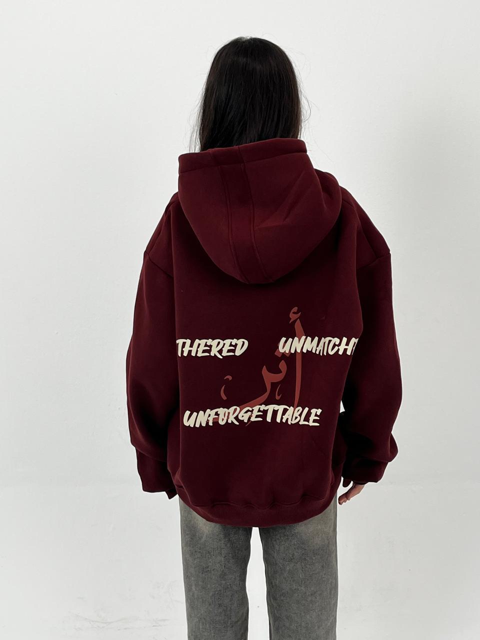 Deep burgundy hoodie-أثر