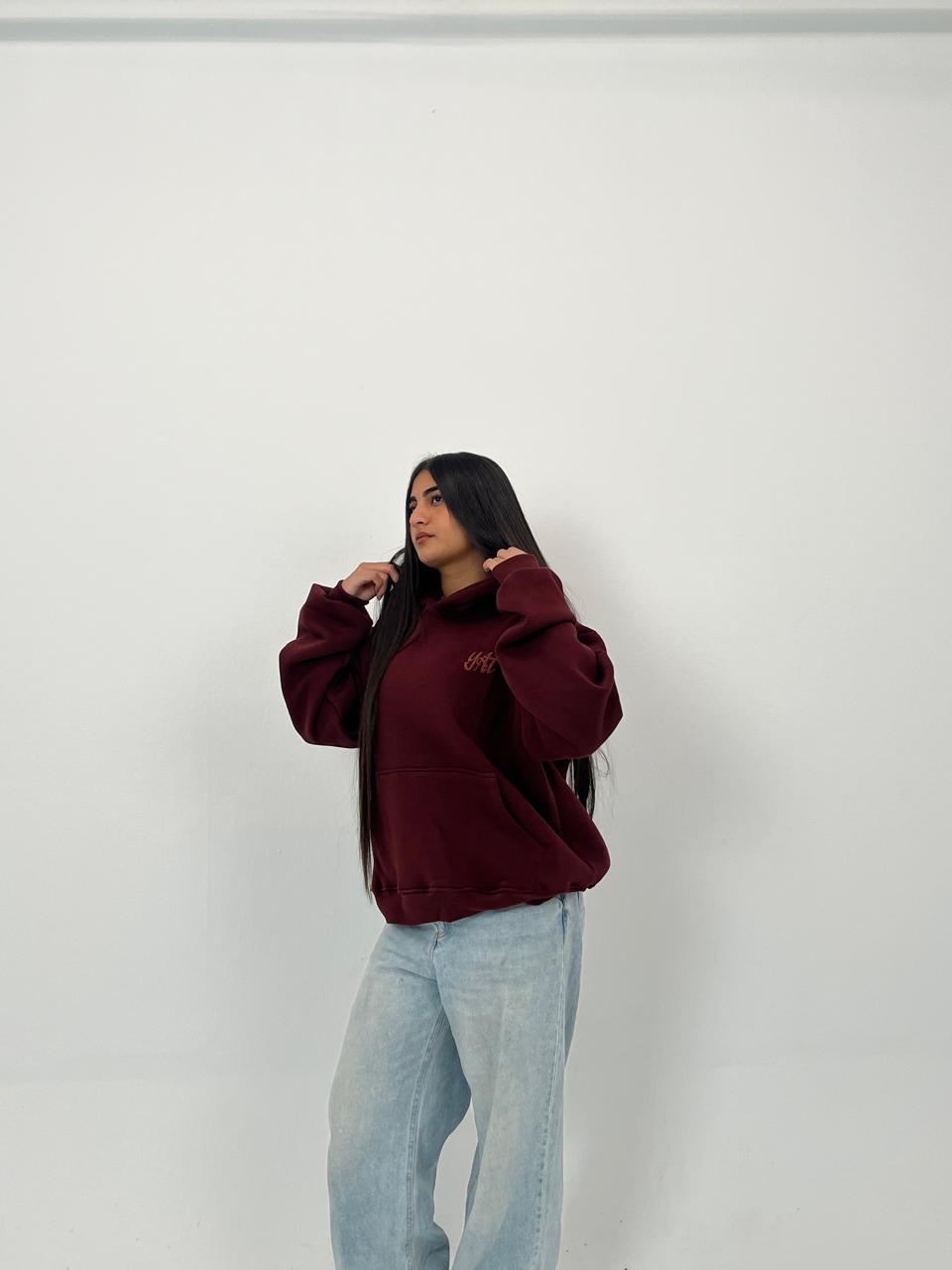 Deep burgundy hoodie-أثر