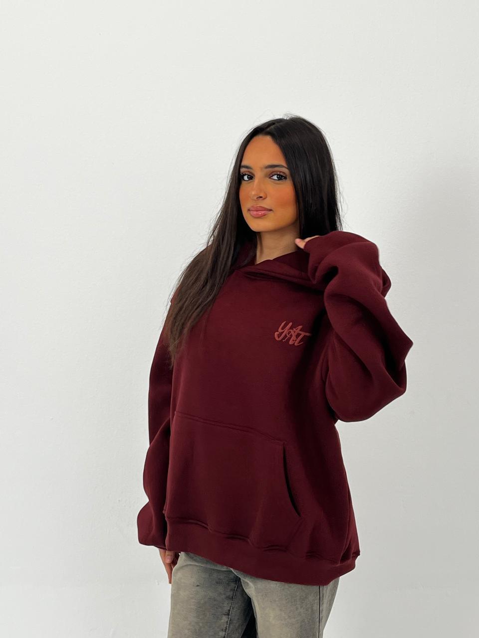 Deep burgundy hoodie-أثر